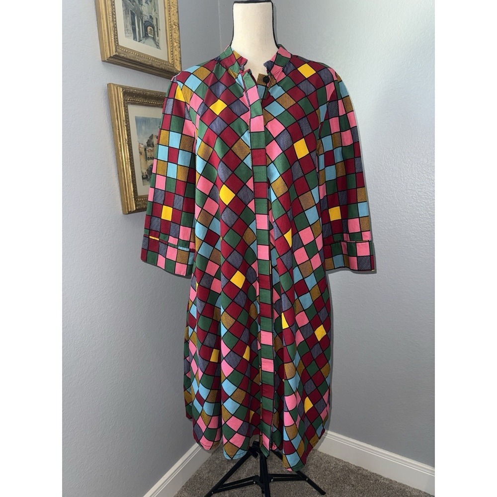 Zuri Dress Women Large Colorful Geometric Harlequin Print 3/4 Sleeve ALine Kenya